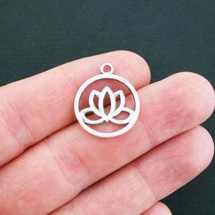 8 Lotus Antique Silver Tone Charms - SC4616