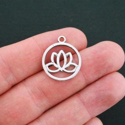 8 Lotus Antique Silver Tone Charms - SC4616