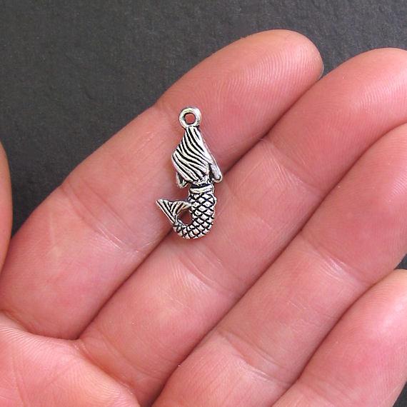 8 breloques argentées antiques sirène 2 faces - SC329