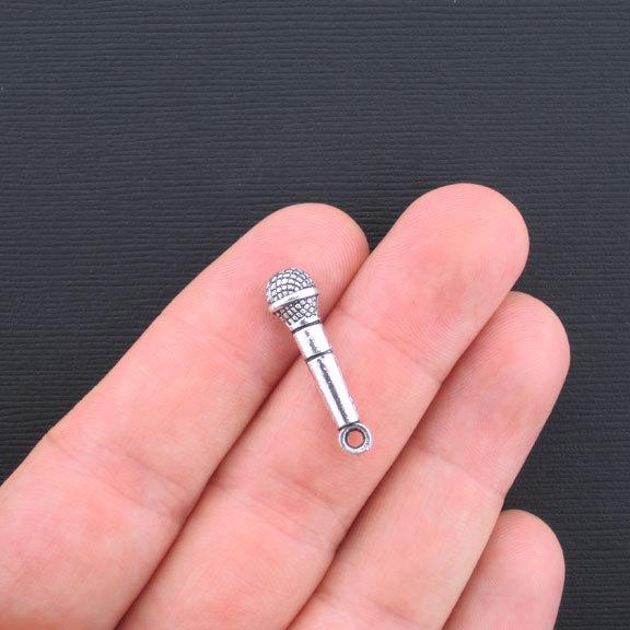8 Microphone Antique Silver Tone Charms 3D - SC3367