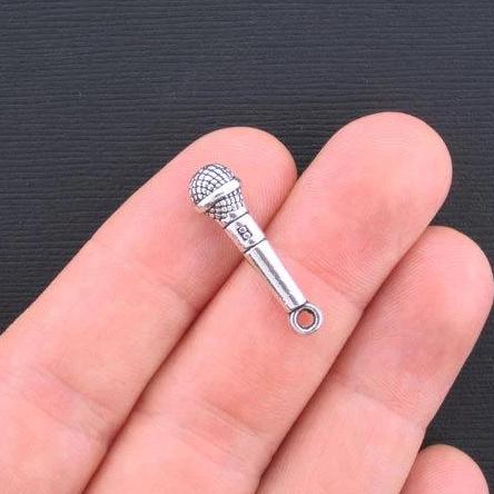 8 breloques ton argent antique de microphone 3D - SC3367