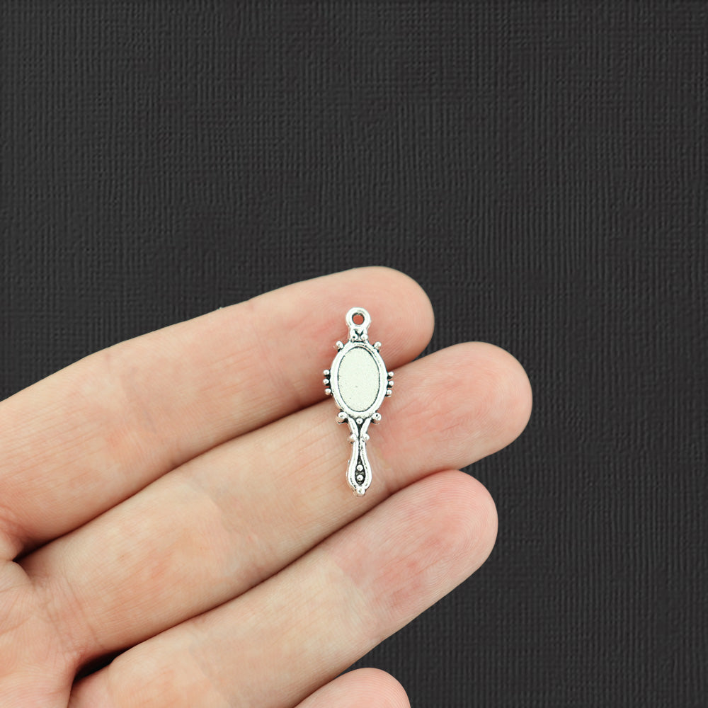 8 Mirror Antique Silver Tone Charms 2 Sided - SC4017