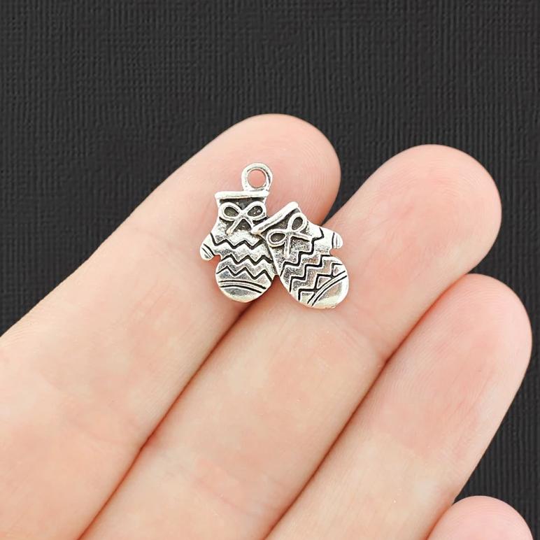 8 Mitten Antique Silver Tone Charms 2 Sided - SC6450