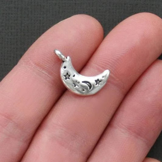 8 Moon Antique Silver Tone Charms 2 Sided - SC1847