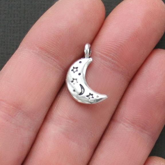 8 Moon Antique Silver Tone Charms 2 Sided - SC1847