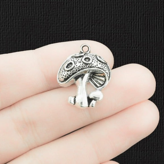 8 Mushroom Antique Silver Tone Charms - SC1024