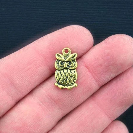 8 Owl Antique Gold Tone 2 Sided Charms - GC267