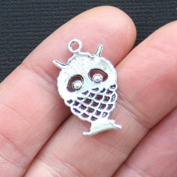 8 Owl Antique Silver Tone Charms - SC3267