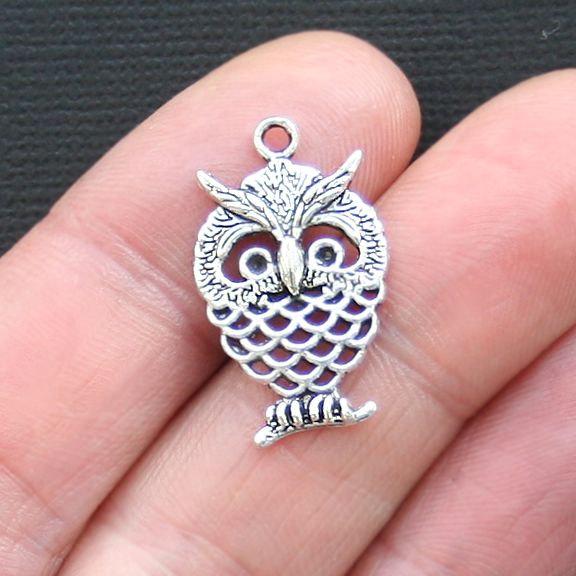 8 Owl Antique Silver Tone Charms - SC3267