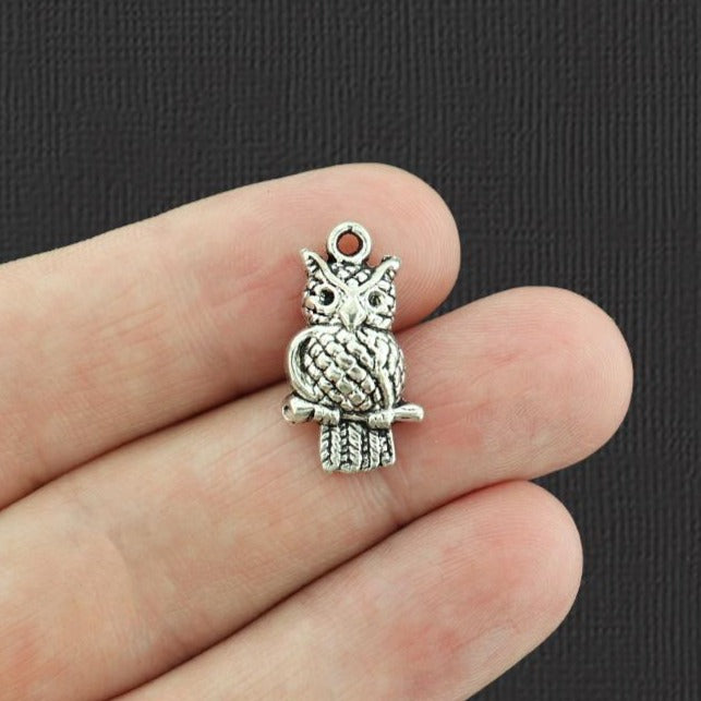 8 Owl Antique Silver Tone Charms - SC3268