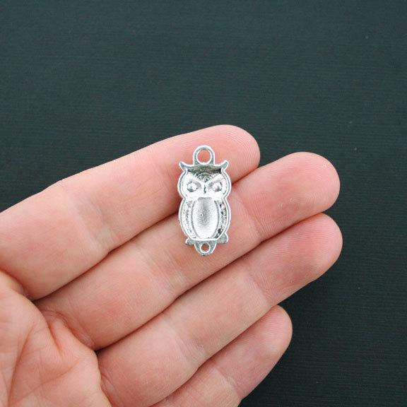 8 Owl Connector Antique Silver Tone Charms - SC546