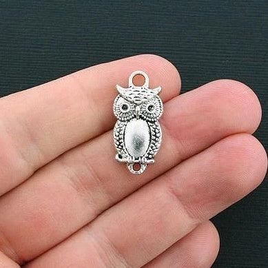 8 Owl Connector Antique Silver Tone Charms - SC546
