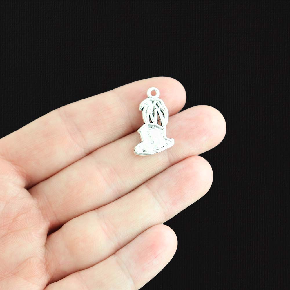 8 Palm Tree Antique Silver Tone Charms - SC2697