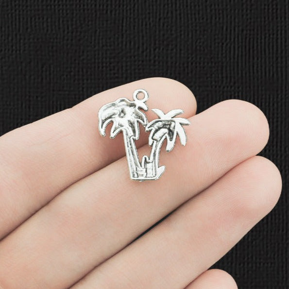 8 Palm Tree Antique Silver Tone Charms - SC956
