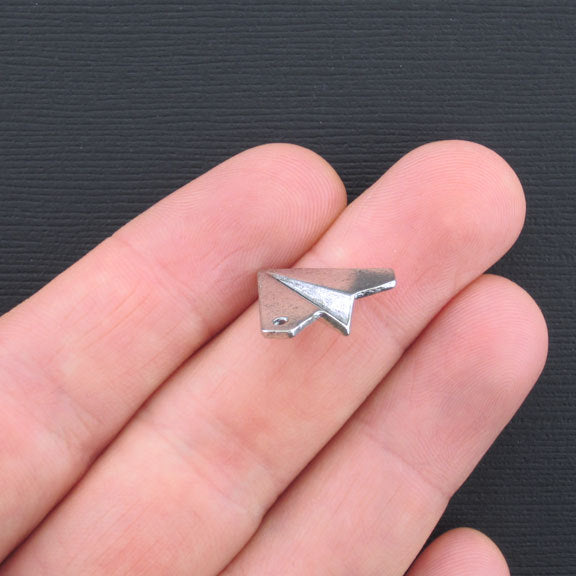 8 Paper Airplane Antique Silver Tone Charms 3D - SC2365