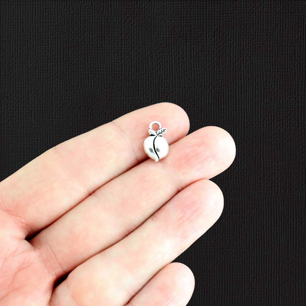 8 Peach Antique Silver Tone Charms 2 Sided - SC1602