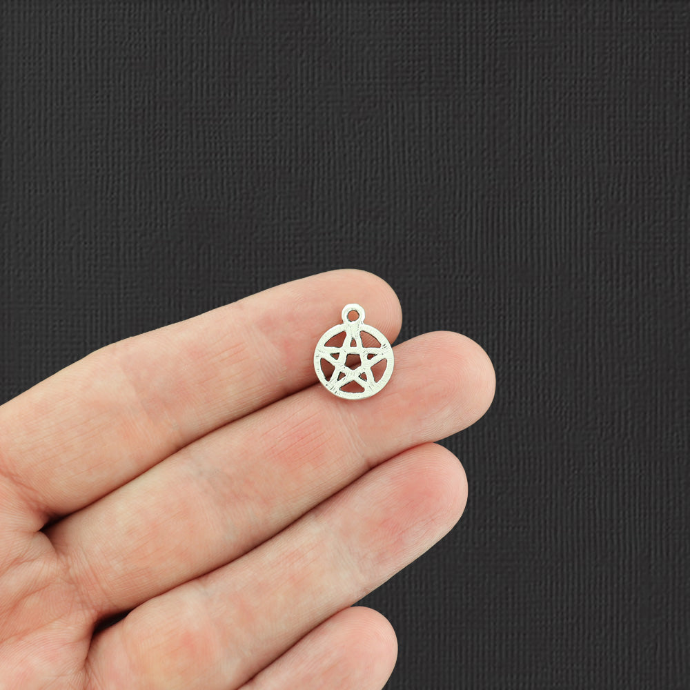 8 Pentagram Antique Silver Tone Charms - SC519