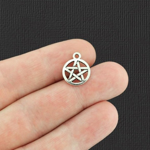 8 Pentagram Antique Silver Tone Charms - SC519