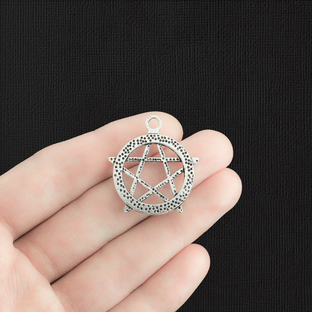 8 Pentagram Antique Silver Tone Charms - SC855