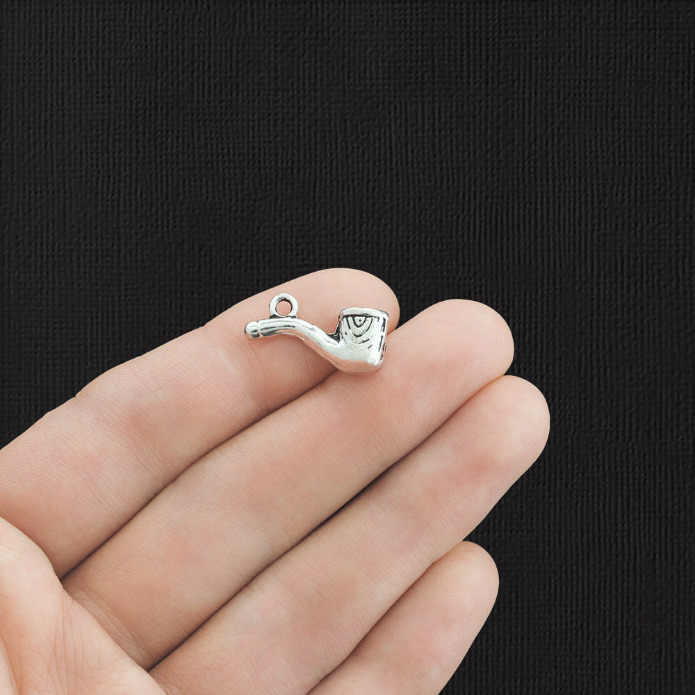8 Pipe Charms Antique Silver Tone Charms 3D - SC1831