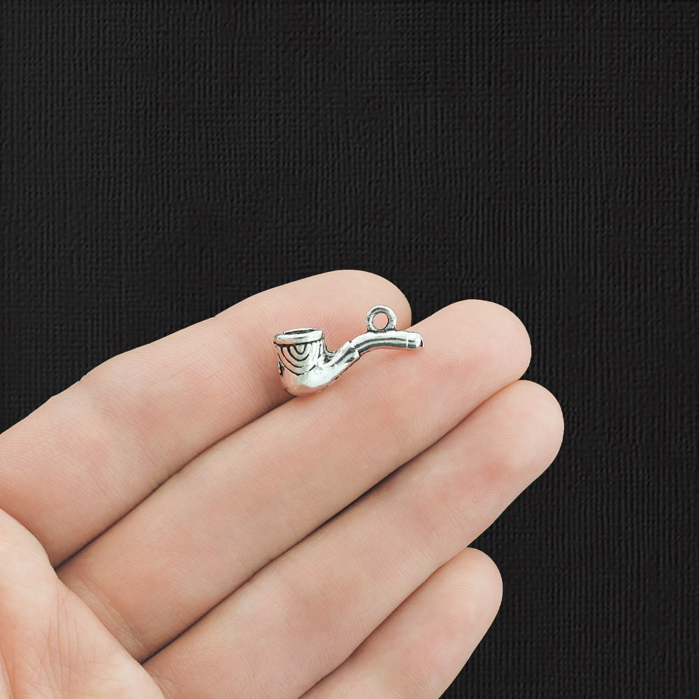 8 Pipe Charms Antique Silver Tone Charms 3D - SC1831