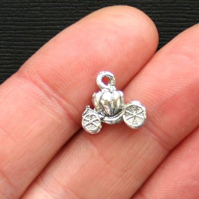 8 Pumpkin Carriage Antique Silver Tone Charms 2 Sided - SC2334