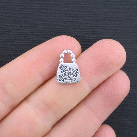 8 Purse Antique Silver Tone Charms 2 Sided - SC1099