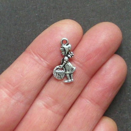 8 Red Riding Hood Antique Silver Tone Charms 2 Sided - SC1298