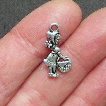 8 Red Riding Hood Antique Silver Tone Charms 2 Sided - SC1298