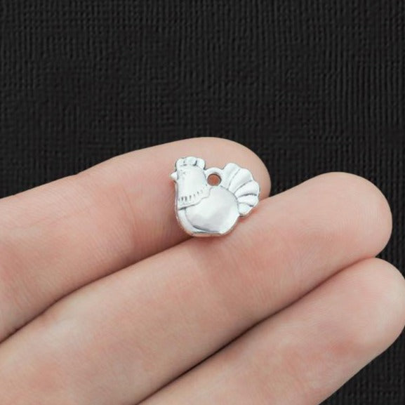 8 breloques de ton argent antique coq 2 faces - SC3854