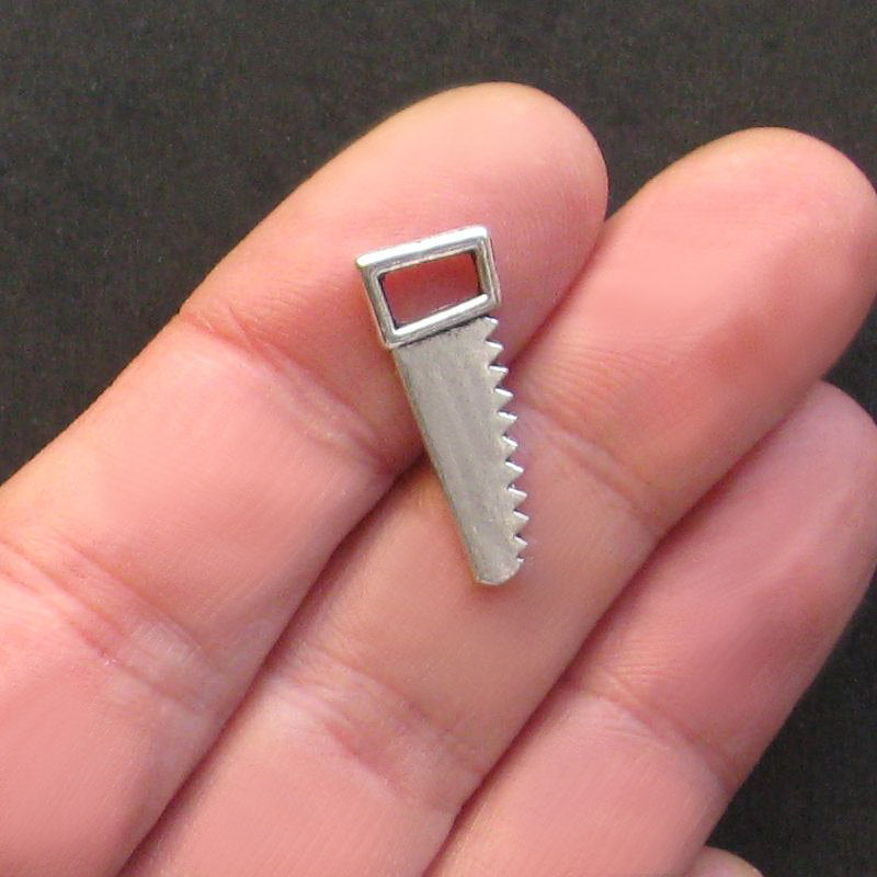 8 Saw Antique Silver Tone Charms 2 Sided - SC622