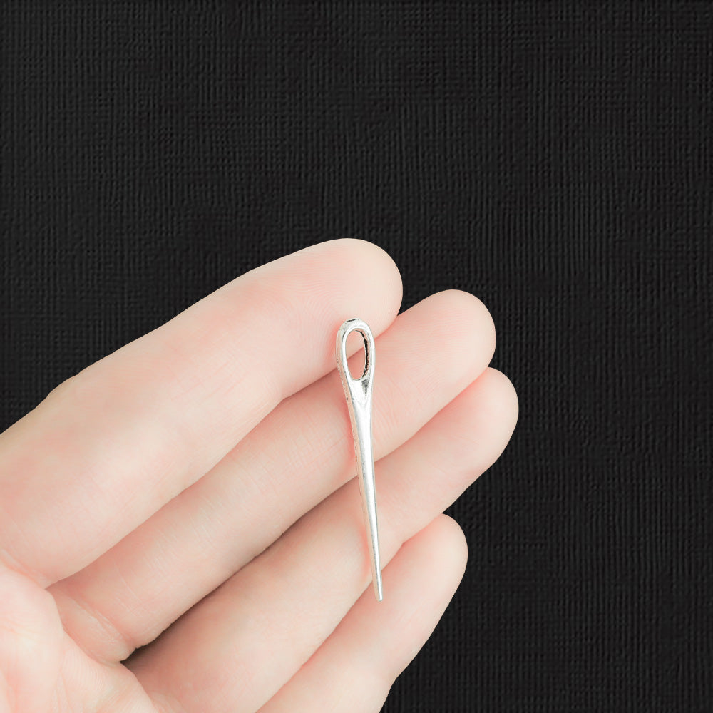 8 Sewing Needle Antique Silver Tone Charms 3D - SC345