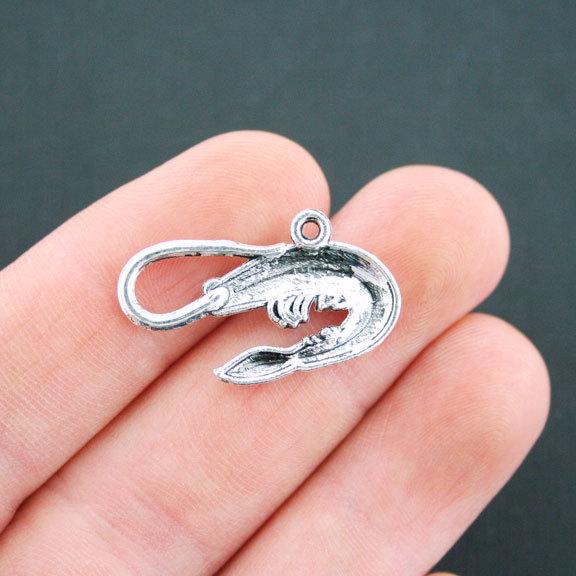 8 Shrimp Antique Silver Tone Charms - SC5056
