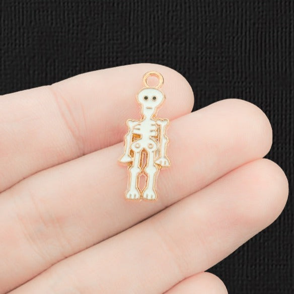 8 Skeleton Gold Tone Enamel Charms - E1411