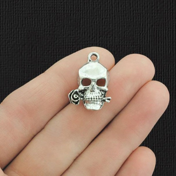 8 Skull Rose Antique Silver Tone Charms - SC2761