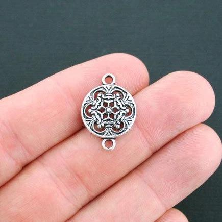 8 Snowflake Connector Antique Silver Tone Charms - SC4674