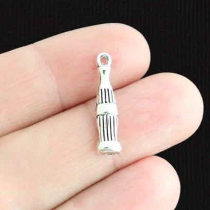 8 Soda Bottle Antique Silver Tone Charms 2 Sided - SC1816
