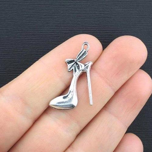 8 Stiletto Shoe Antique Silver Tone Charms - SC3141