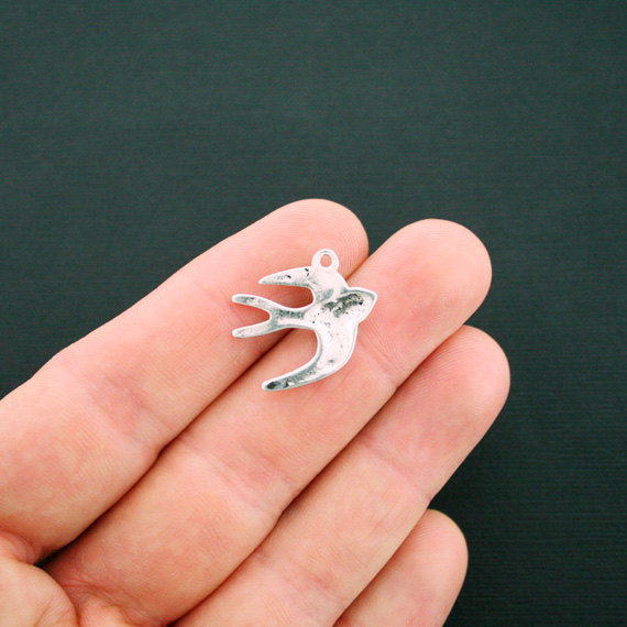8 Swallow Antique Silver Tone Charms - SC6130
