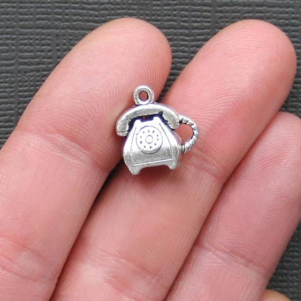8 Telephone Antique Silver Tone Charms 3D - SC672