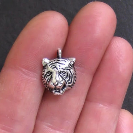 8 Tiger Antique Silver Tone Charms - SC518