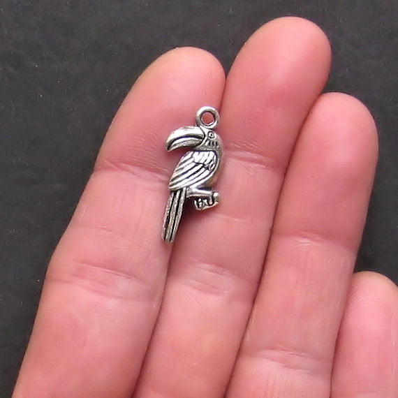 8 Toucan Antique Silver Tone Charms 2 Sided - SC797