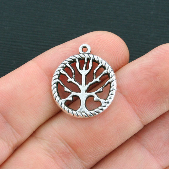 8 Tree of Life Antique Silver Tone Charms 2 Sided - SC2515