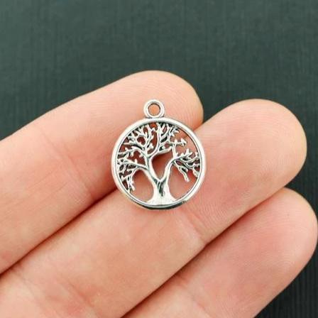 8 Tree of Life Antique Silver Tone Charms 2 Sided - SC7985