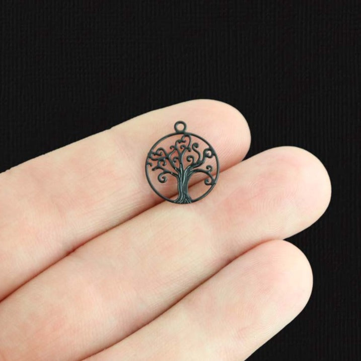 8 Tree of Life Black Enamel Charms 2 Sided - E1499