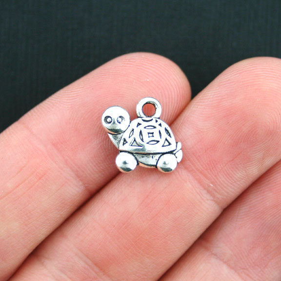 8 Turtle Antique Silver Tone Charms 2 Sided - SC3733