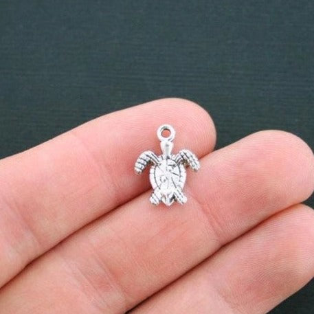 8 Turtle Antique Silver Tone Charms - SC294