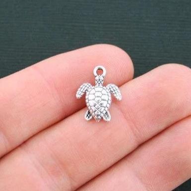 8 Turtle Antique Silver Tone Charms - SC294