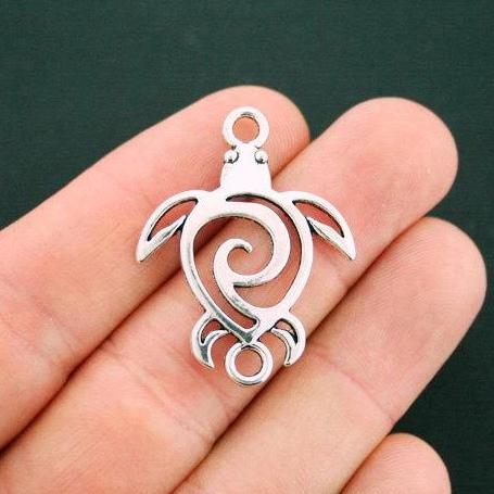 8 breloques tortue connecteur ton argent antique - SC6128