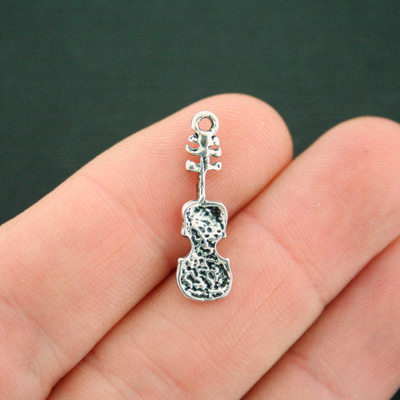 8 Violin Antique Silver Tone Charms - SC1286